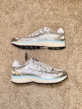 Nike P-6000 Metallic Silver White Blue Sneakers NWT Size 10